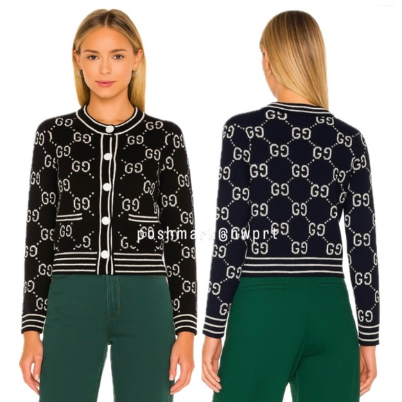 Gucci Sweaters - GUCCI 🙌 GG Supreme Logo Cardigan Sweater Black Ivory White Cotton XS